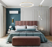 Luxurious bed with a pink velvet headboard - Vitrine Furniture - Furniture