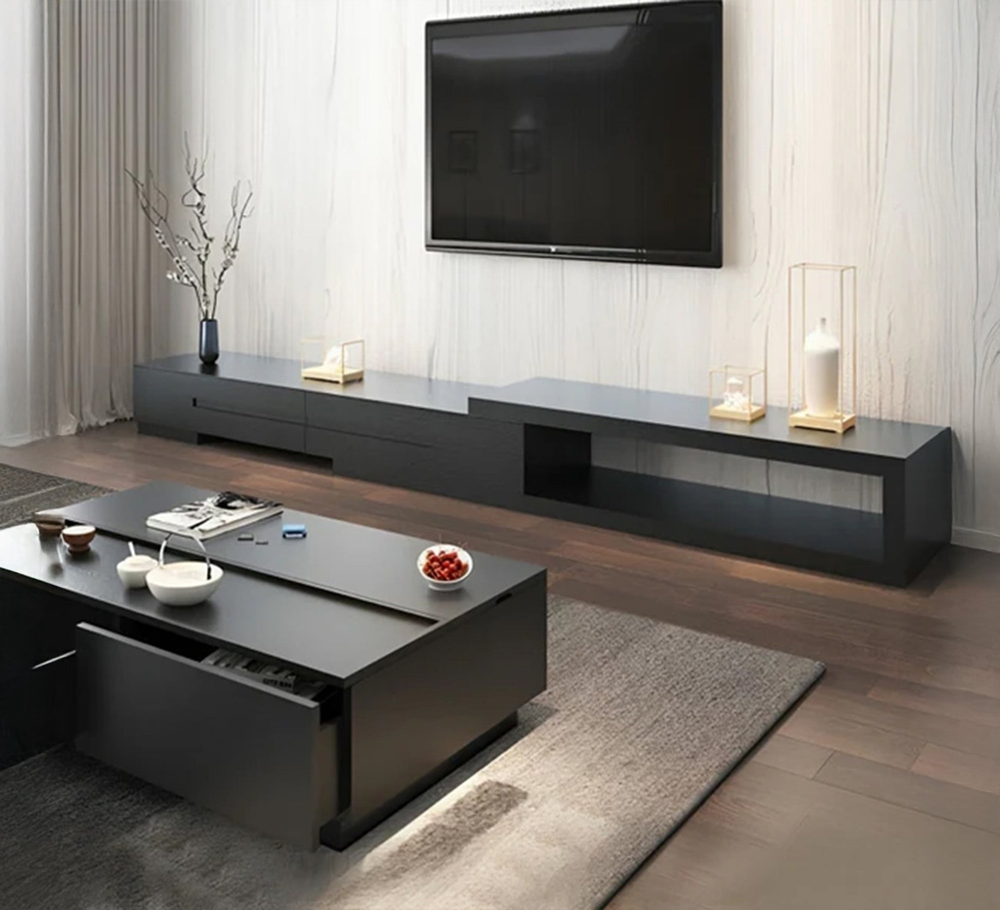 Luxurious black TV organizer and coffee table - Vitrine Furniture - Furniture