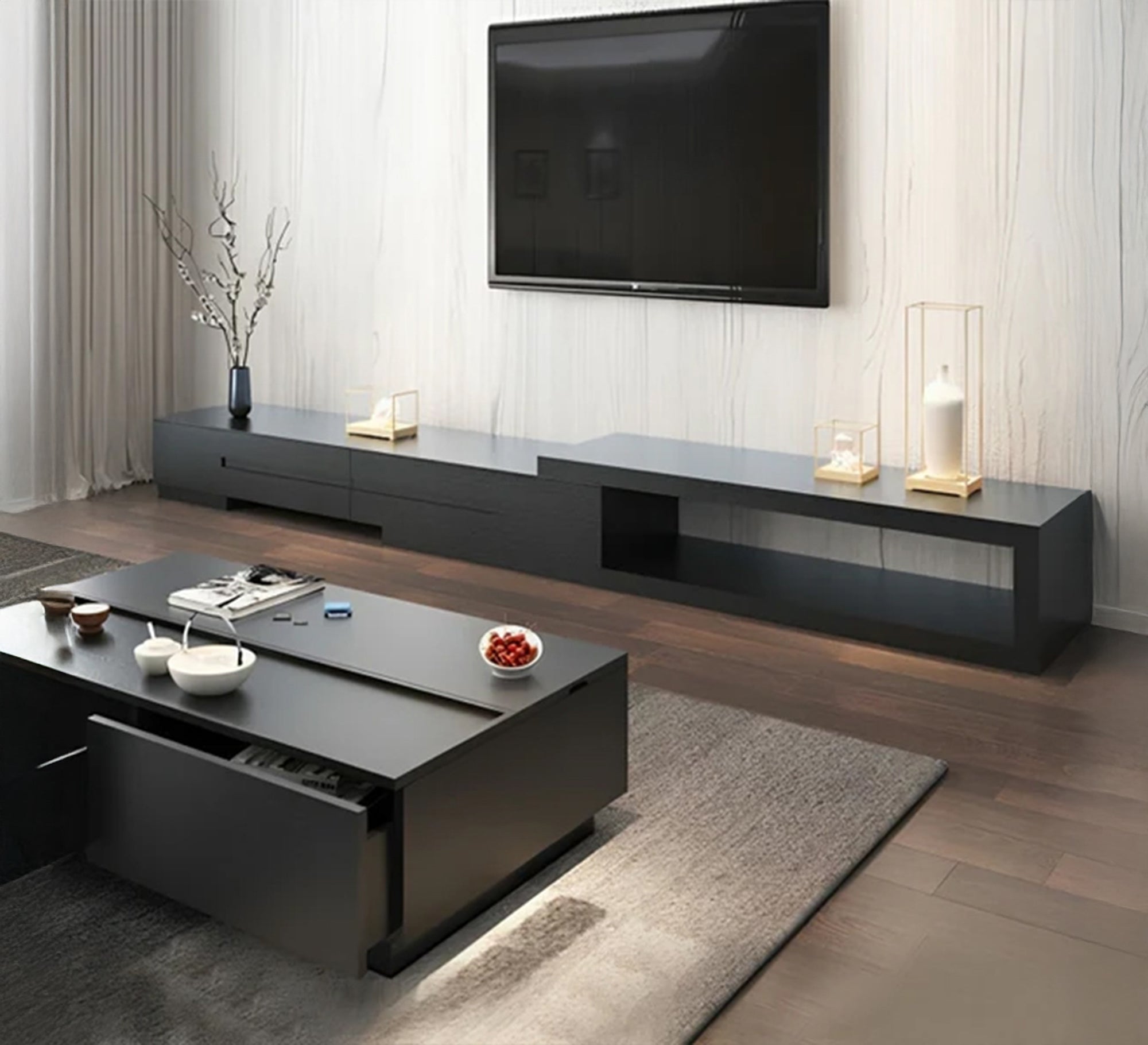 Luxurious black TV organizer and coffee table - Vitrine Furniture - Furniture