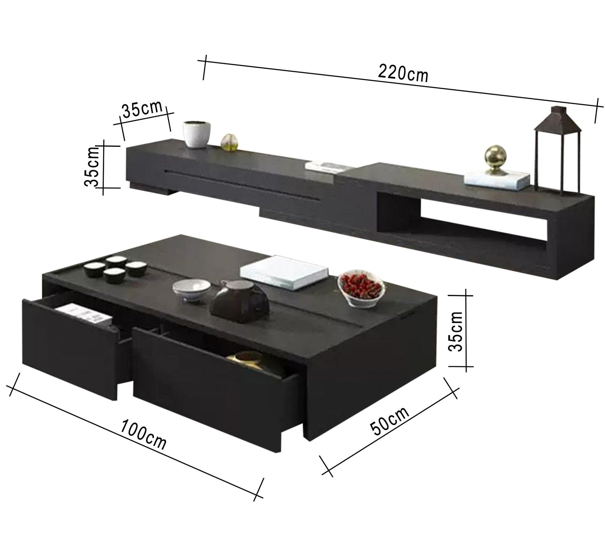 Luxurious black TV organizer and coffee table - Vitrine Furniture - Furniture