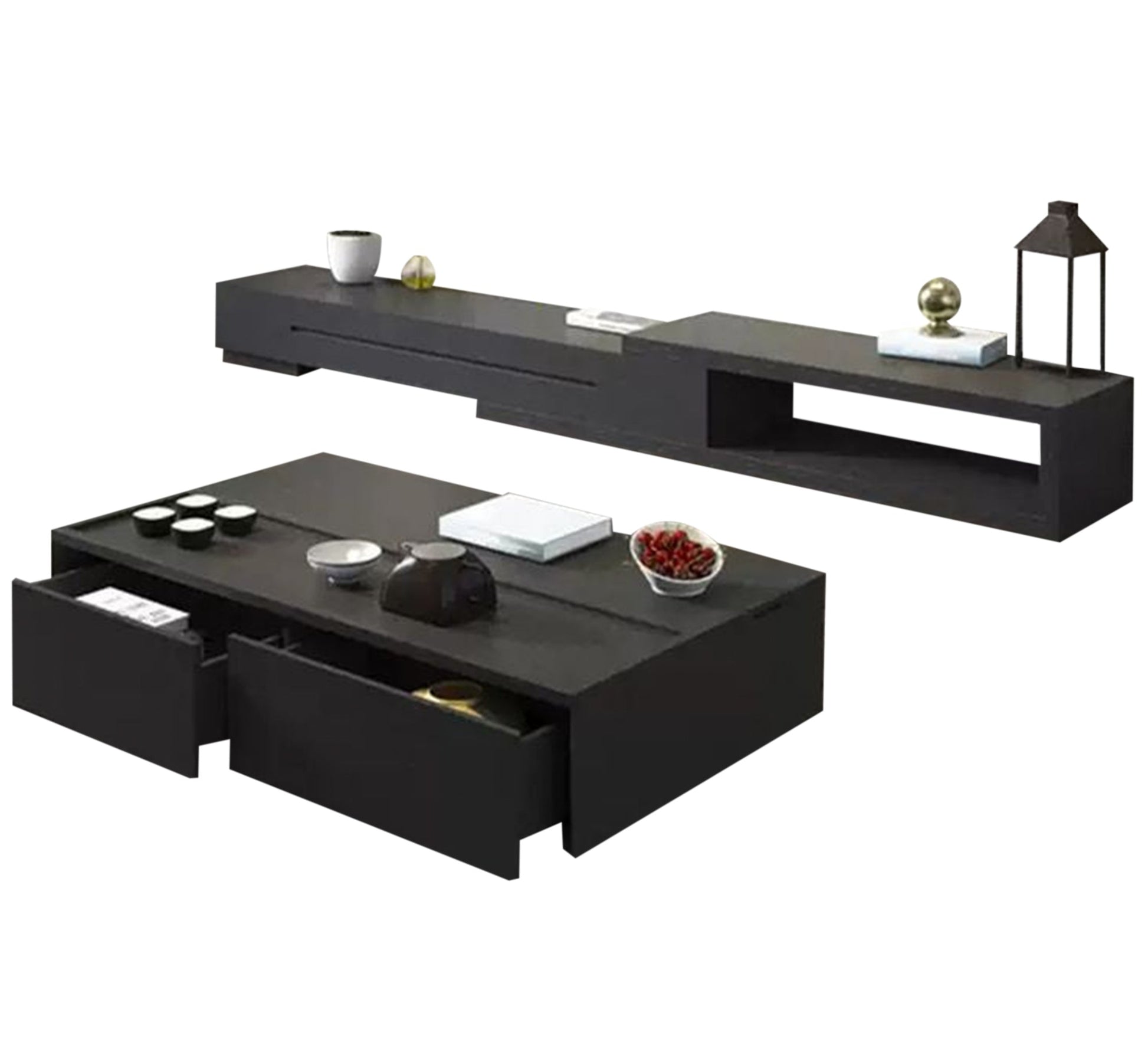 Luxurious black TV organizer and coffee table - Vitrine Furniture - Furniture