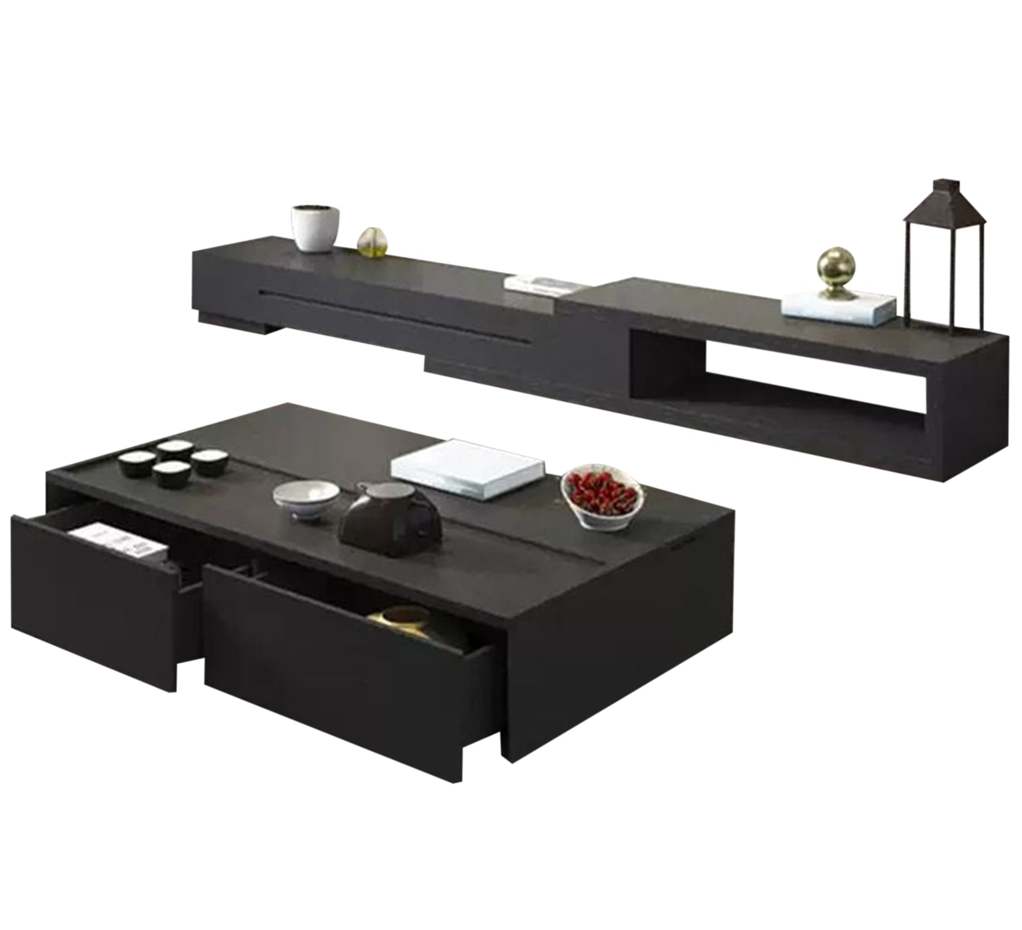 Luxurious black TV organizer and coffee table - Vitrine Furniture - Furniture