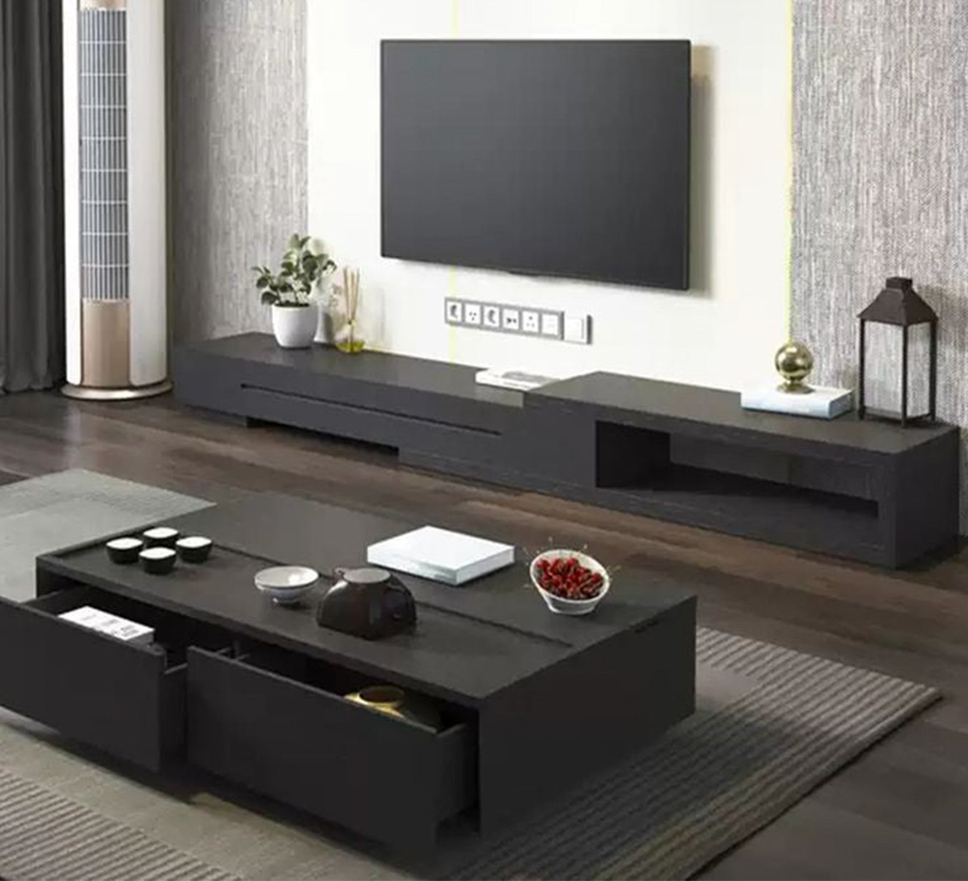 Luxurious black TV organizer and coffee table - Vitrine Furniture - Furniture