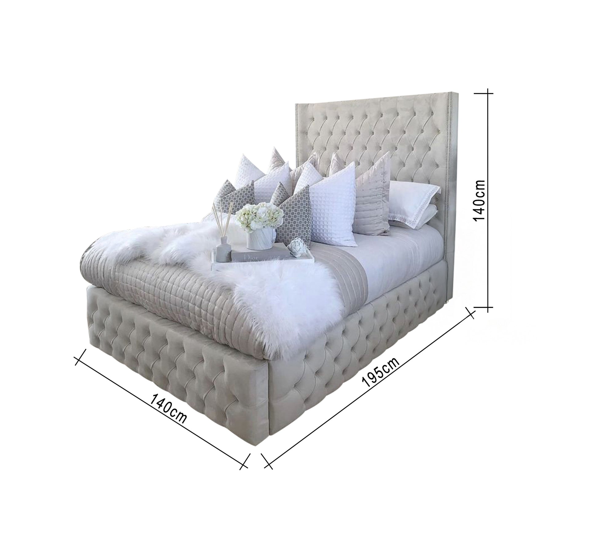 Luxurious button - up bed in a light color - Vitrine Furniture - Furniture