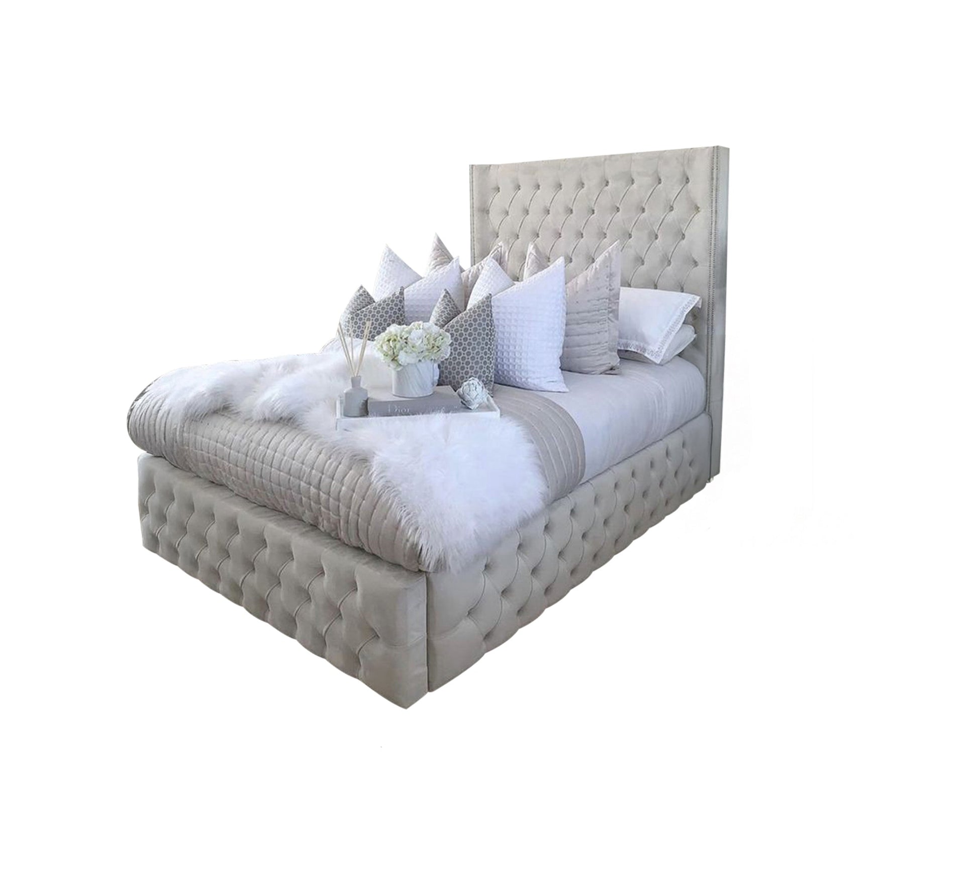 Luxurious button - up bed in a light color - Vitrine Furniture - Furniture