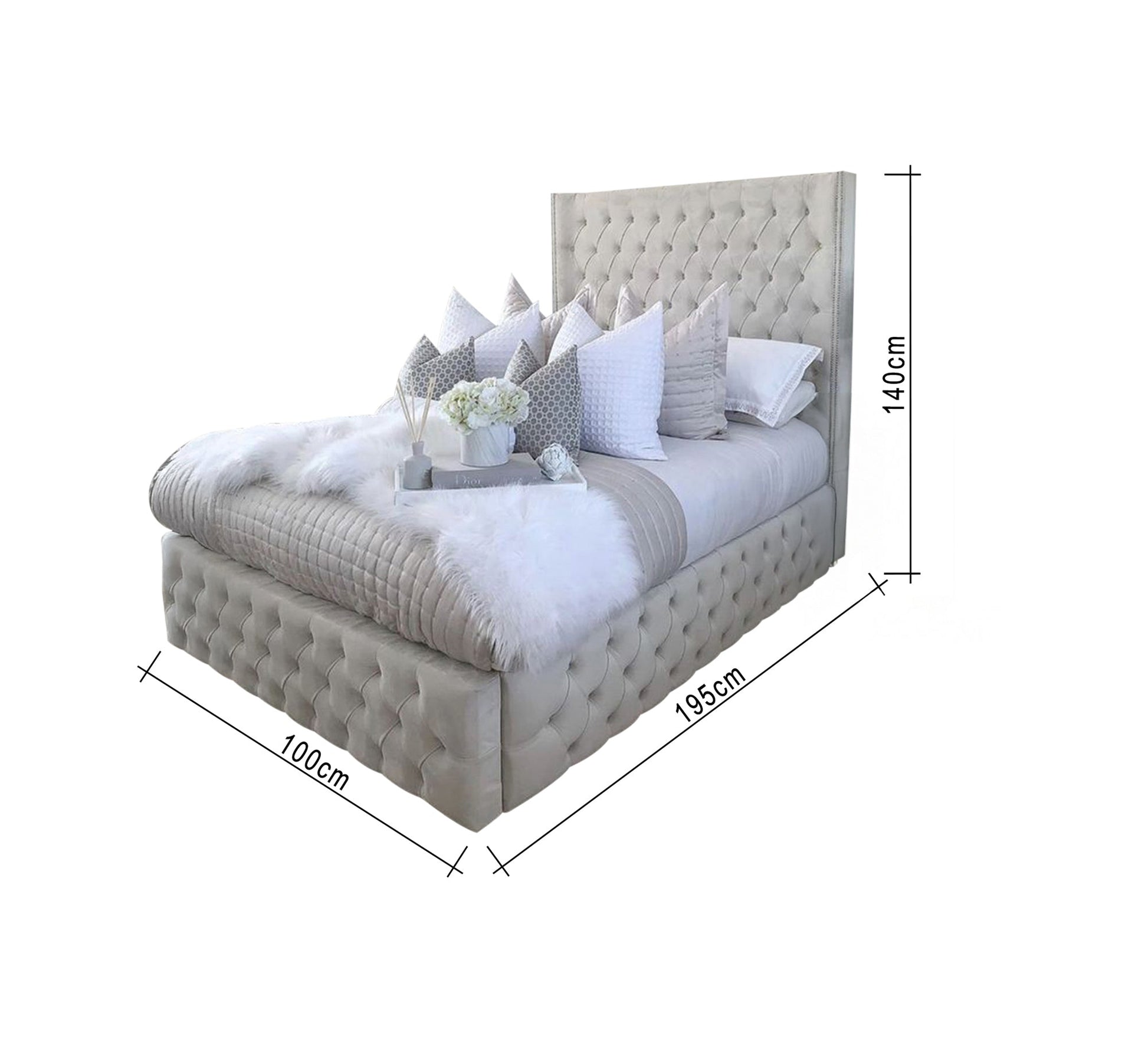 Luxurious button - up bed in a light color - Vitrine Furniture - Furniture
