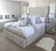 Luxurious button - up bed in a light color - Vitrine Furniture - Furniture
