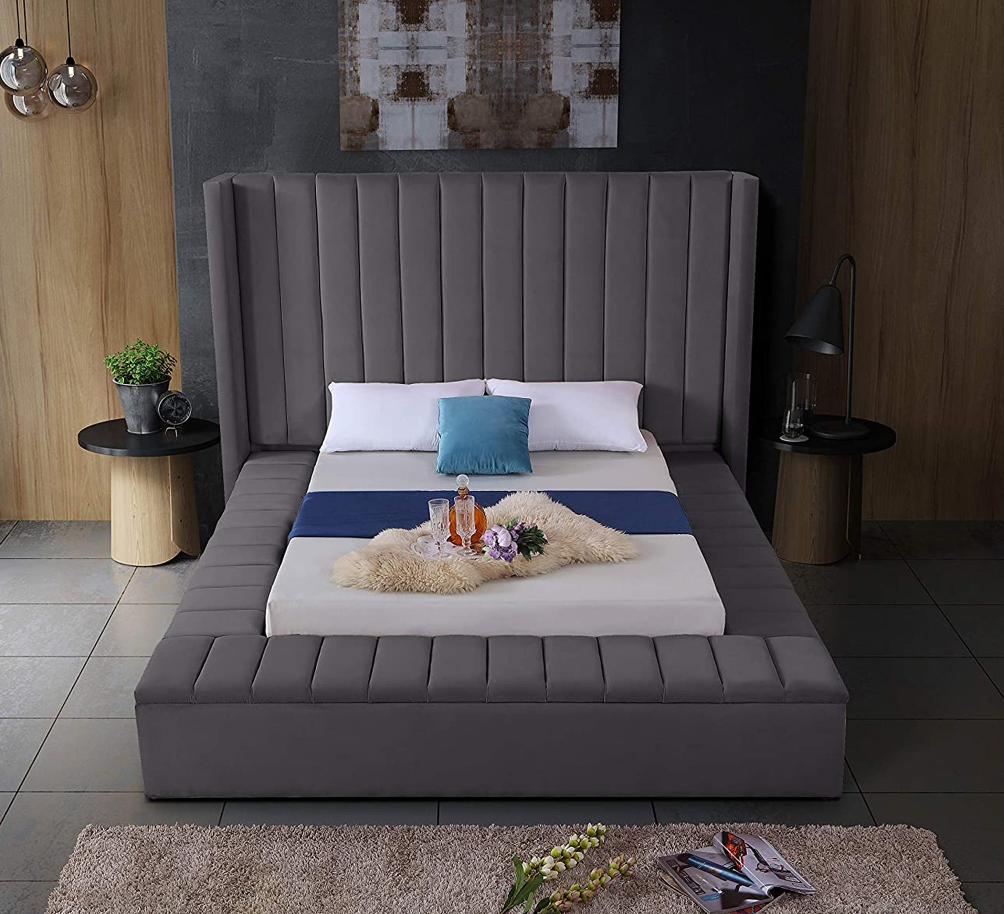 Luxurious gray bed with a stylish, modern design - Vitrine Furniture - Furniture