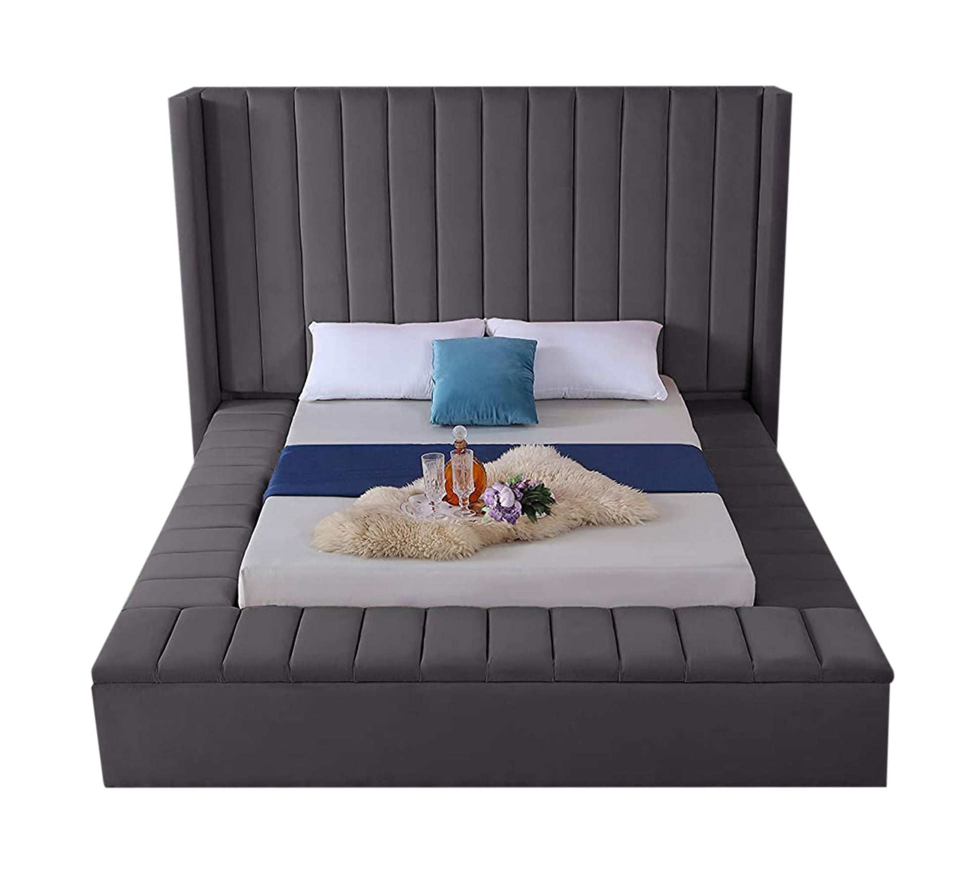 Luxurious gray bed with a stylish, modern design - Vitrine Furniture - Furniture