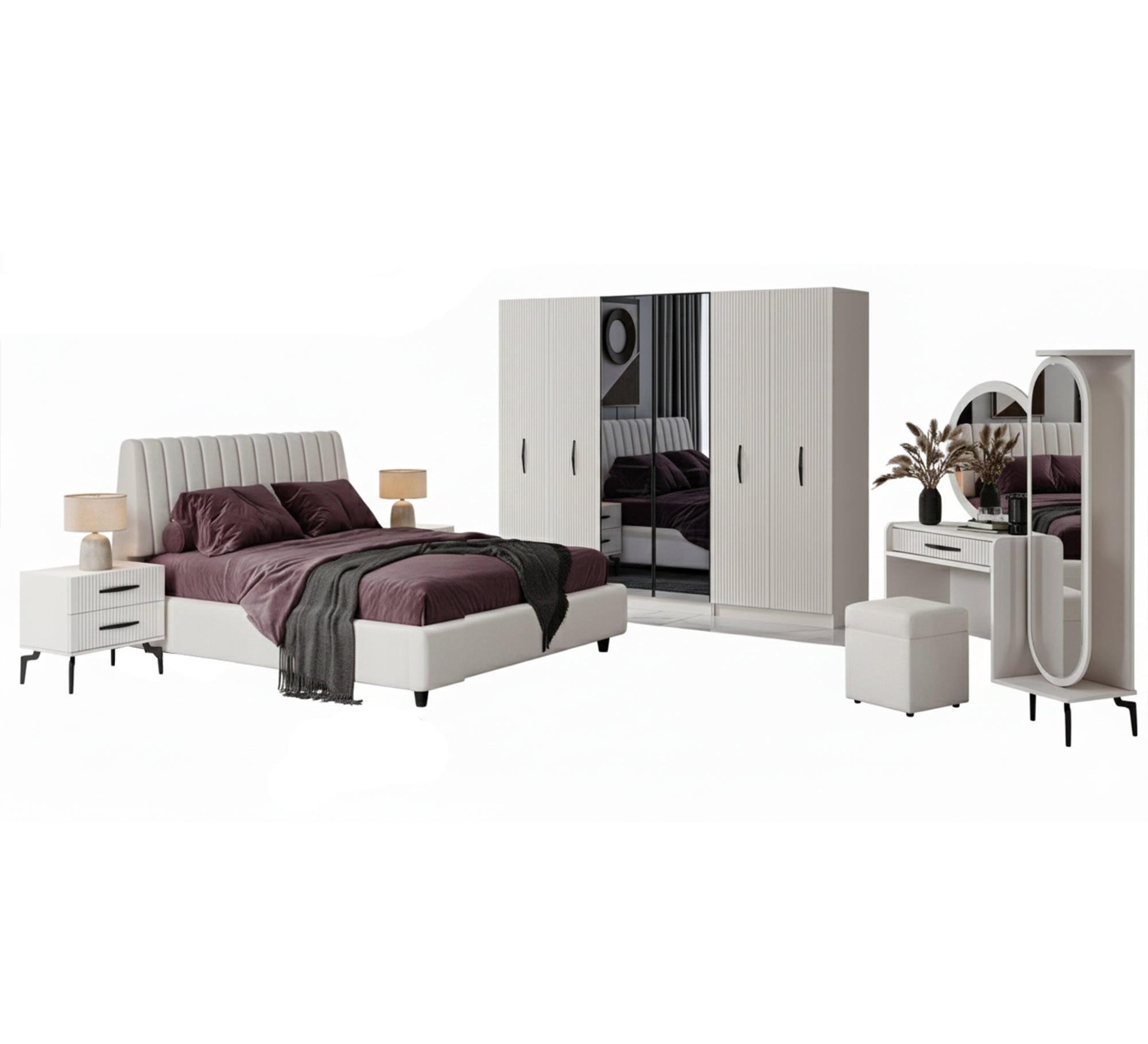 Luxurious off - white bedroom with a modern design - Vitrine Furniture - Furniture