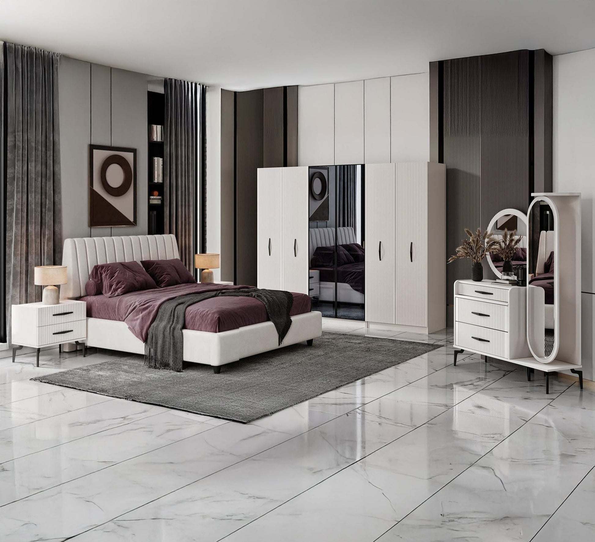 Luxurious off - white bedroom with a modern design - Vitrine Furniture - Furniture