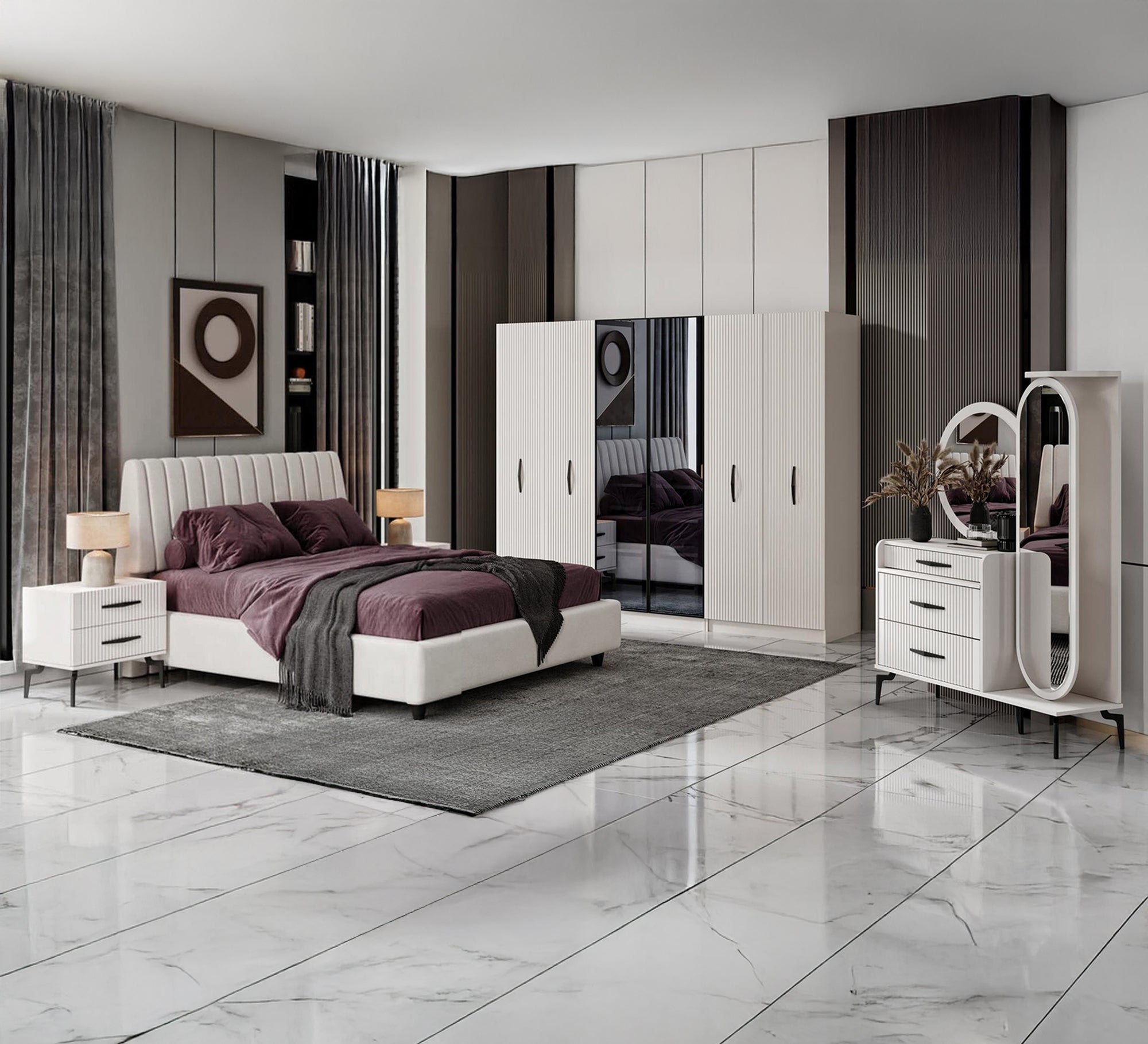 Luxurious off - white bedroom with a modern design - Vitrine Furniture - Furniture