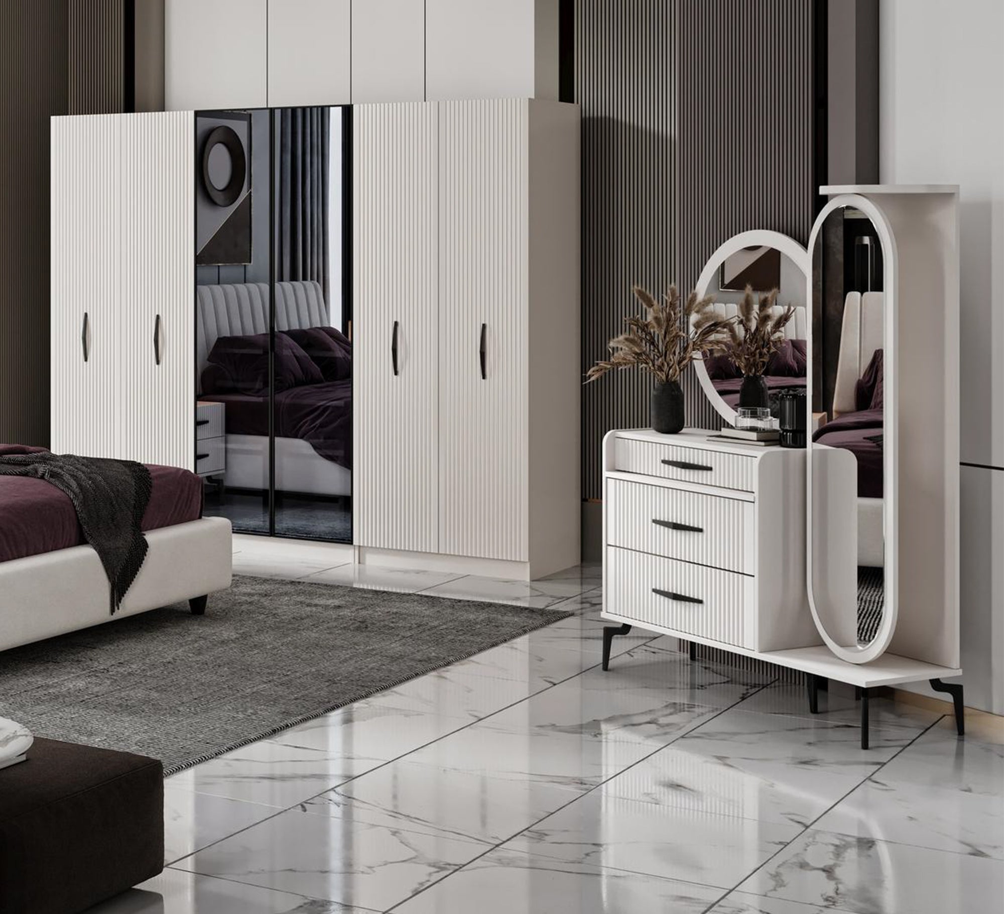Luxurious off - white bedroom with a modern design - Vitrine Furniture - Furniture