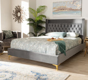 Luxurious velvet bed with elegant golden legs - Vitrine Furniture - Furniture