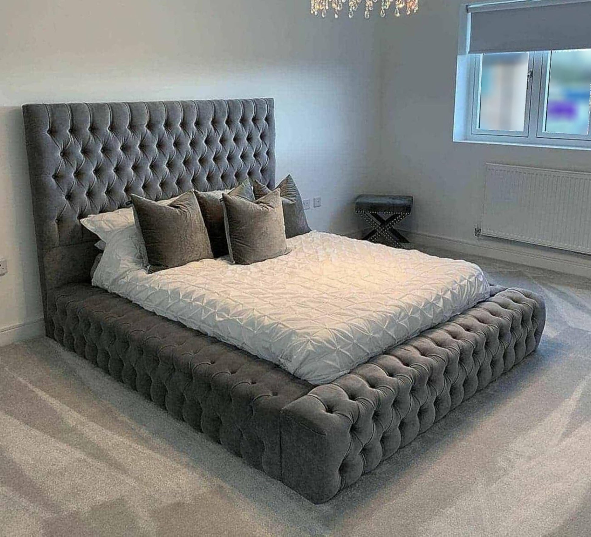 Luxury bed with English - style velvet upholstery - Vitrine Furniture - Furniture