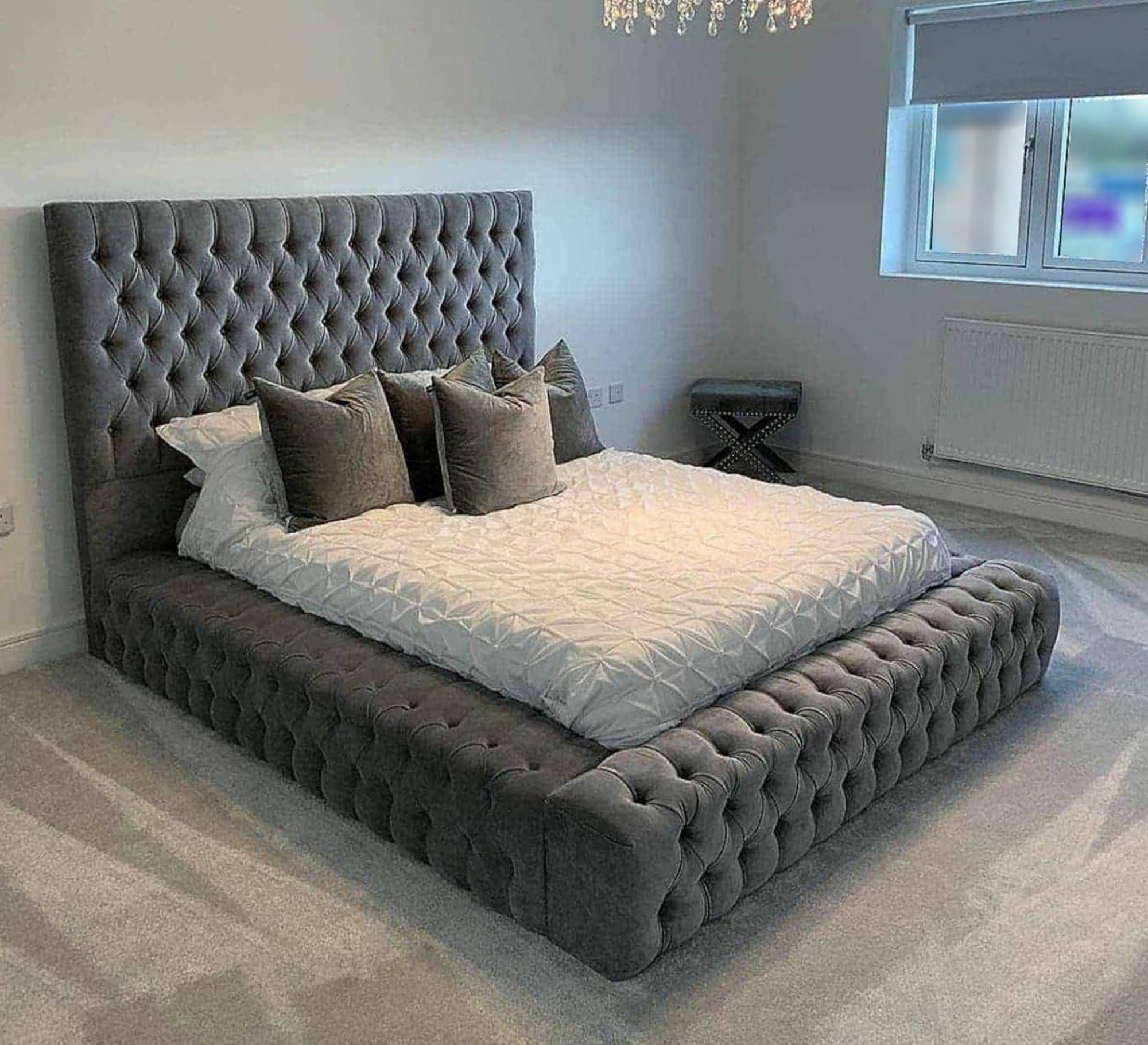 Luxury bed with English - style velvet upholstery - Vitrine Furniture - Furniture