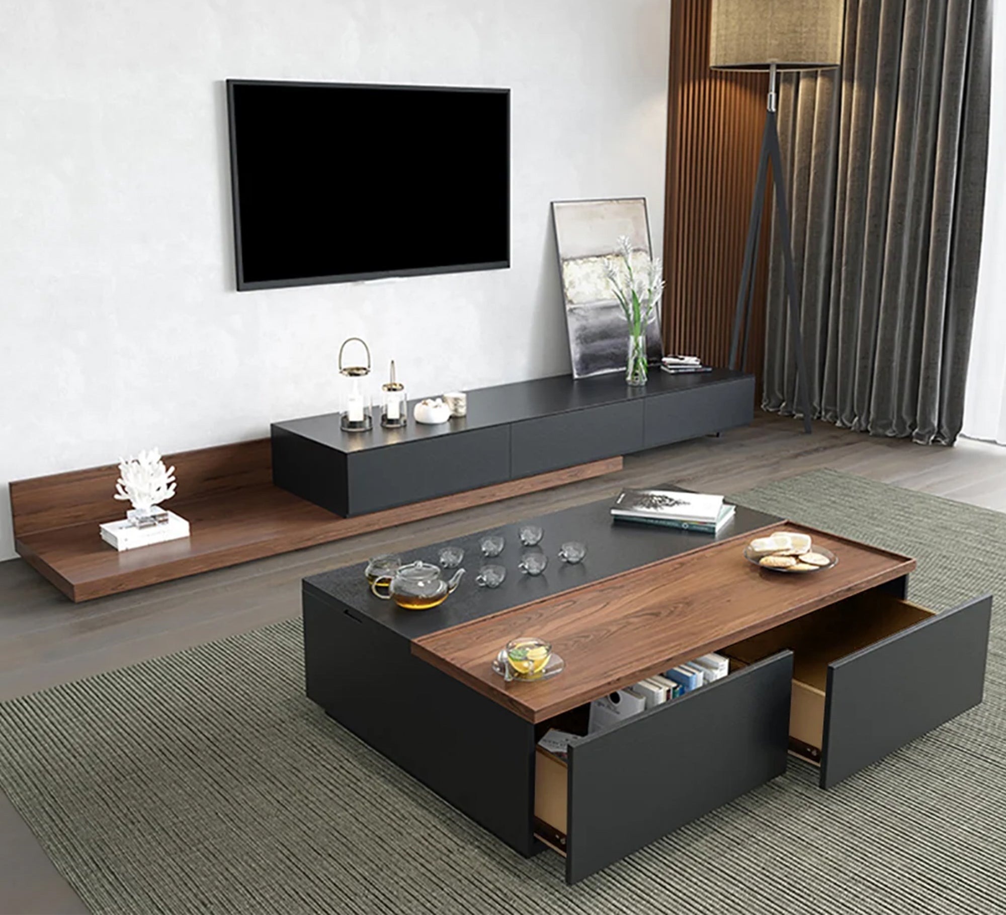 Luxury black table set with modern storage – Vitrine Furniture