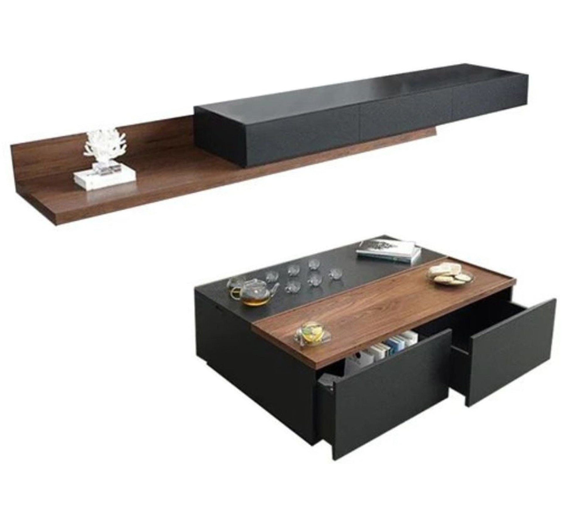 Luxury black table set with modern storage - Vitrine Furniture - Furniture