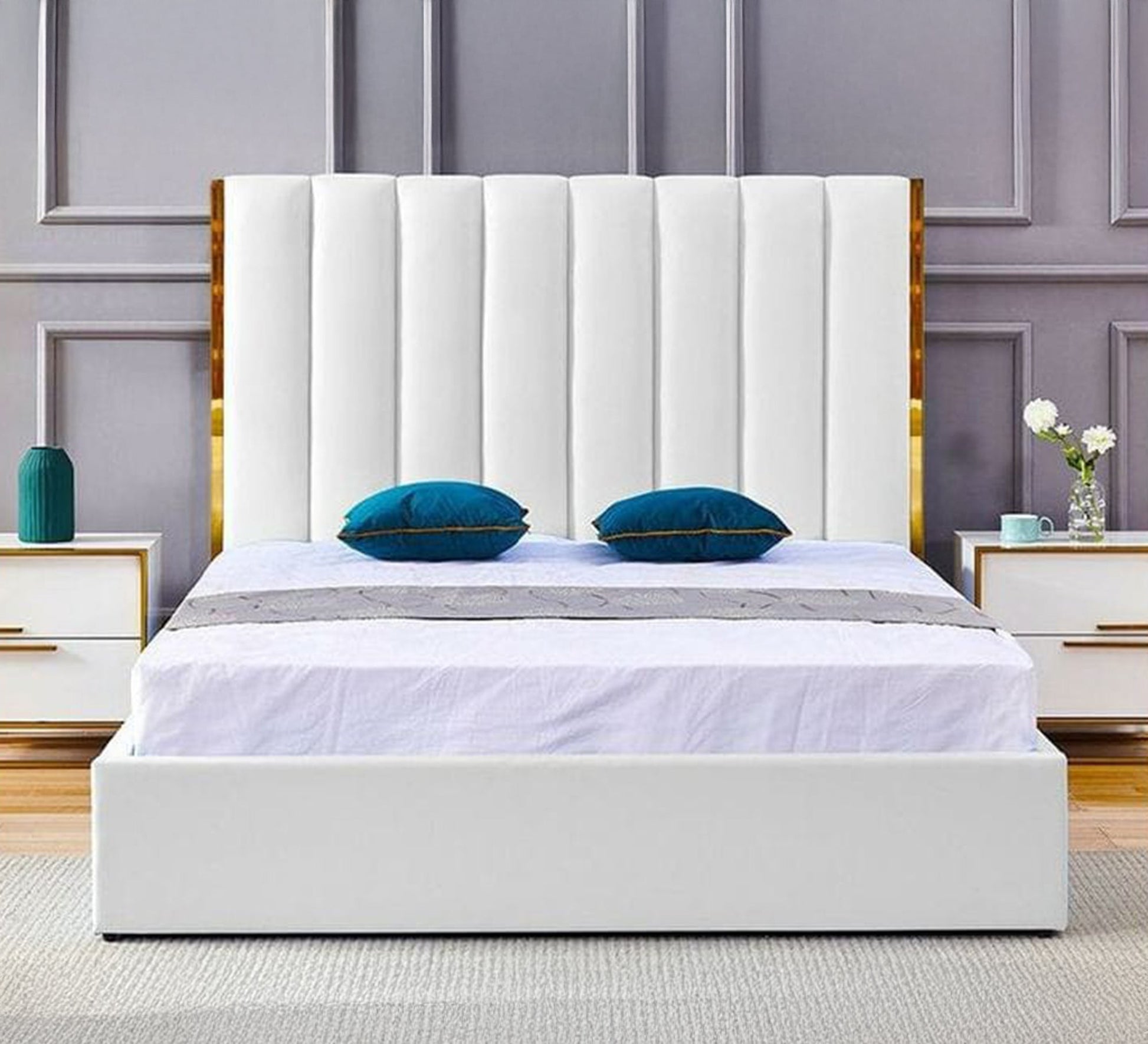 Luxury off - white upholstered bed - Vitrine Furniture - Furniture