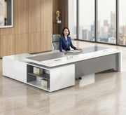 Luxury white L - shaped executive desk - Vitrine Furniture - Desks