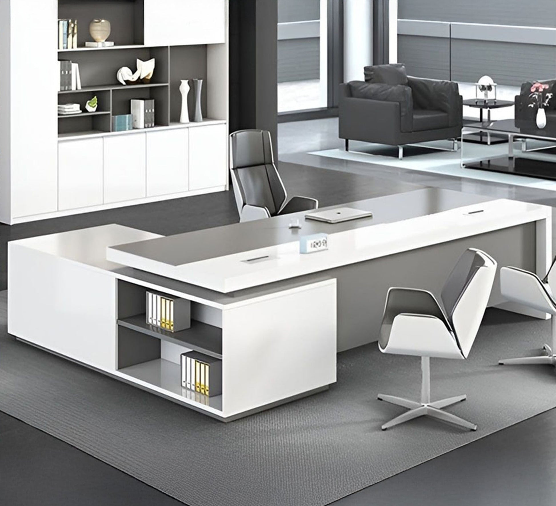 Luxury white L - shaped executive desk - Vitrine Furniture - Furniture