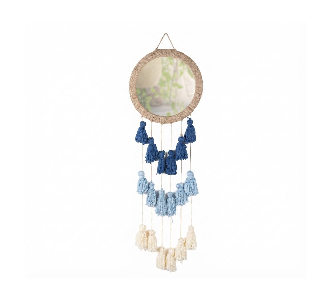 Macrame mirror with gradient blue tassels - Vitrine Furniture - Mirrors