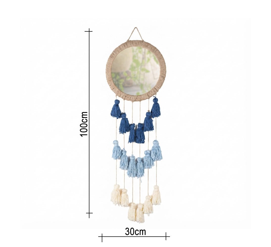 Macrame mirror with gradient blue tassels - Vitrine Furniture - Mirrors