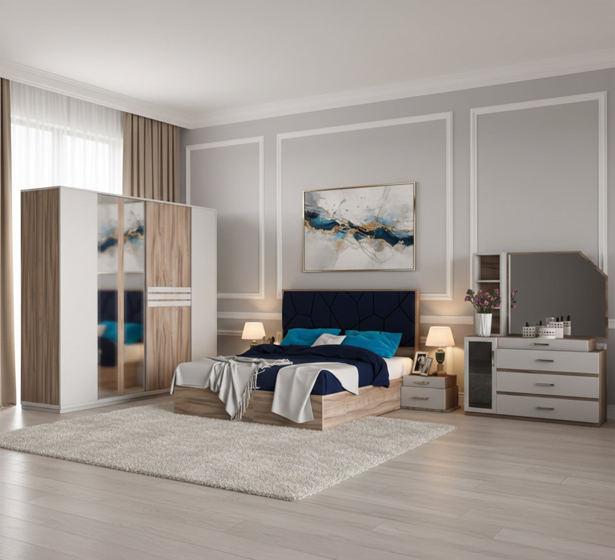 Mary white * wood coffee bedroom - Vitrine Furniture - Bed Sets