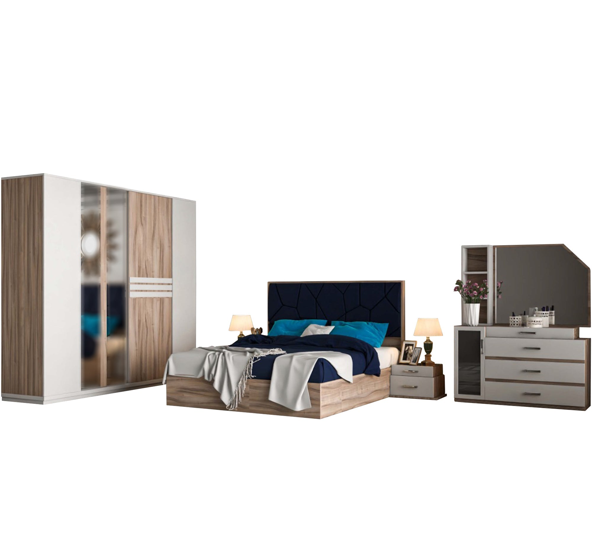 Mary white * wood coffee bedroom - Vitrine Furniture - Bed Sets