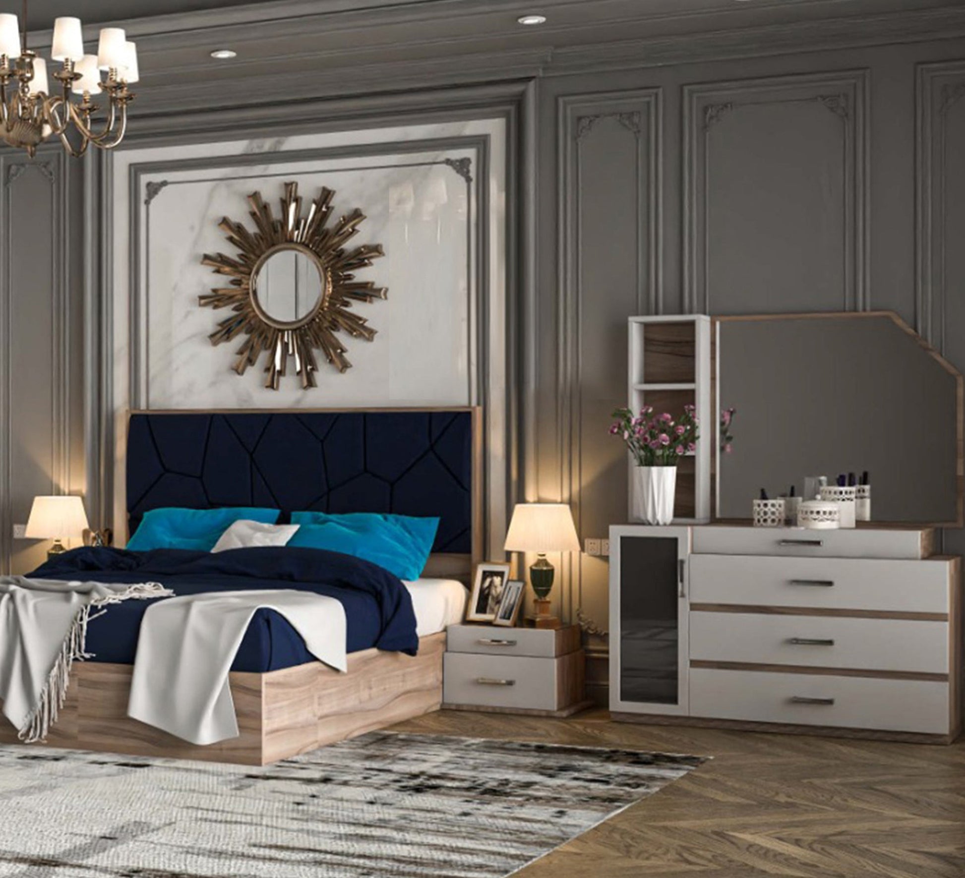 Mary white * wood coffee bedroom - Vitrine Furniture - Bed Sets
