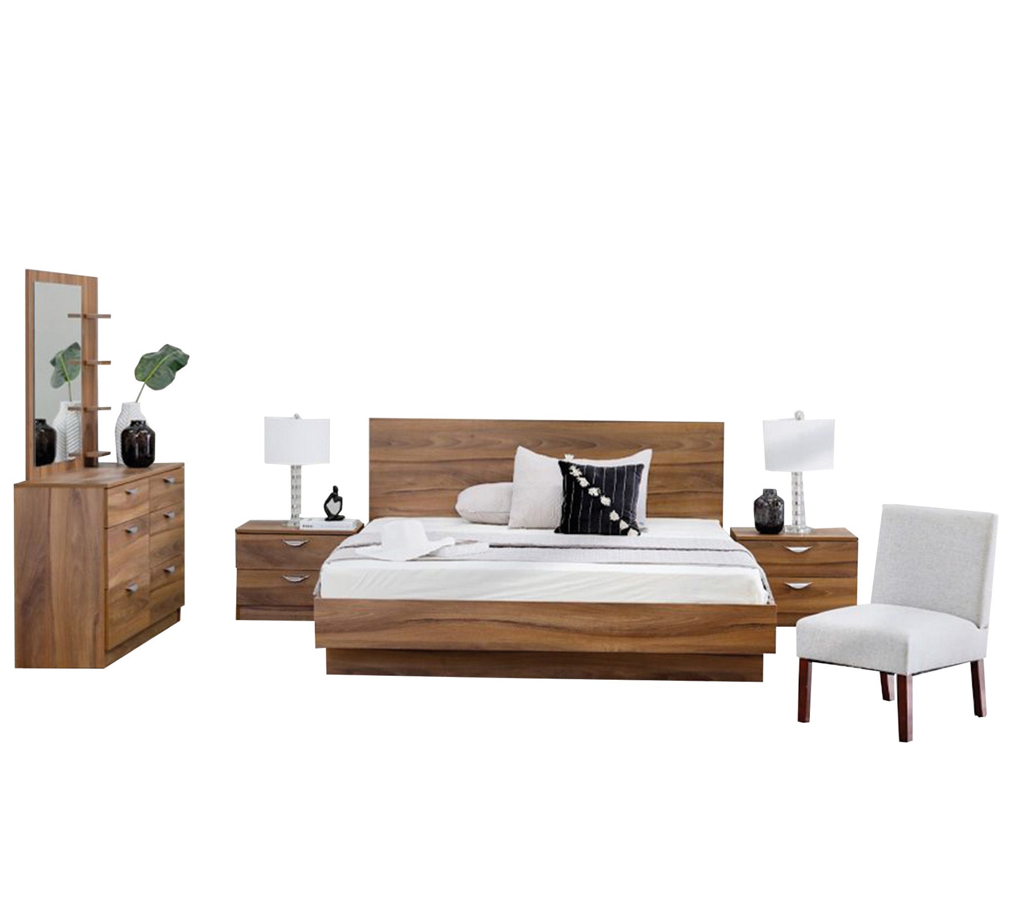 Master bedroom in luxurious wooden brown - Vitrine Furniture - Bed Sets