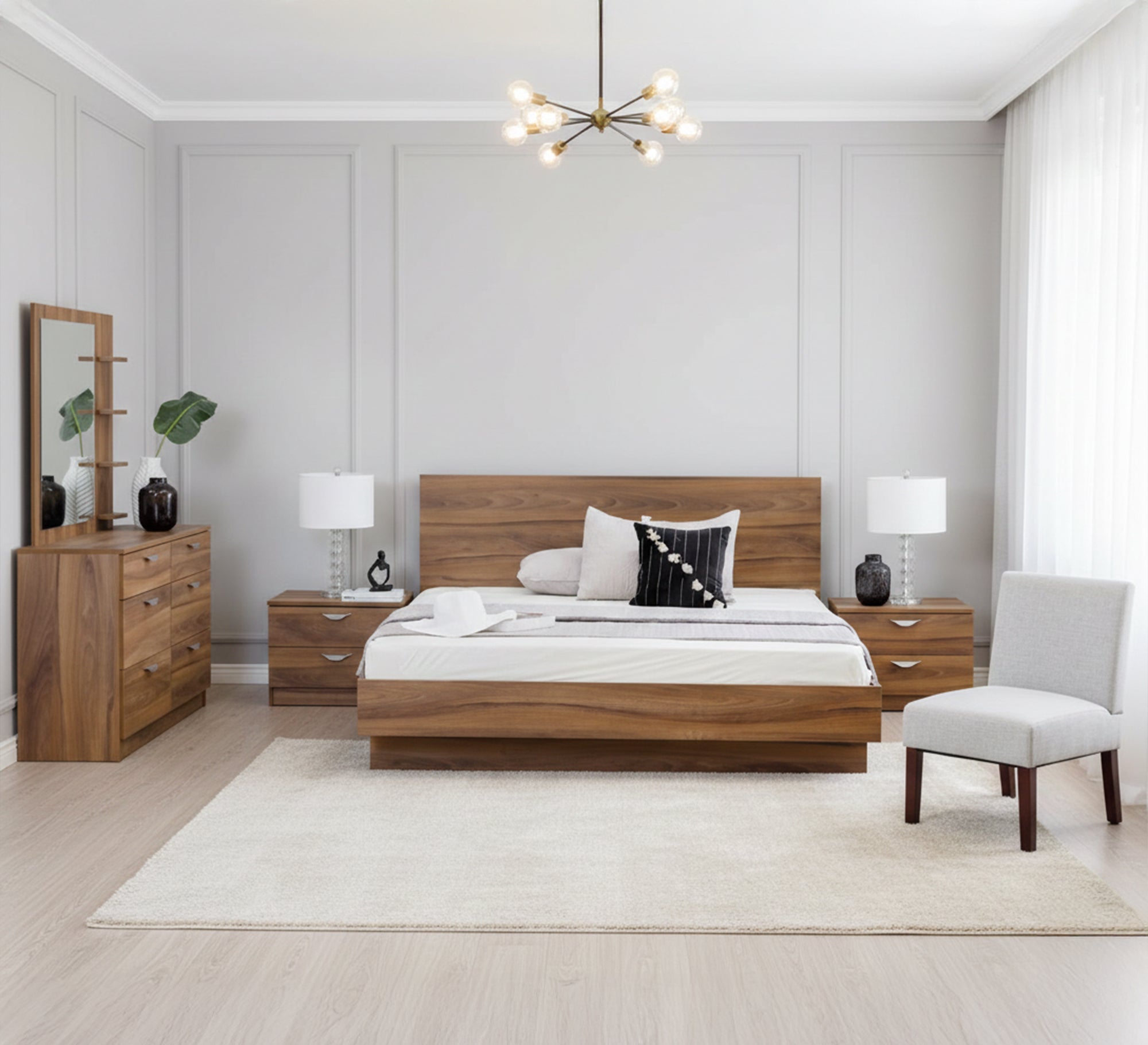 Master bedroom in luxurious wooden brown - Vitrine Furniture - Bed Sets