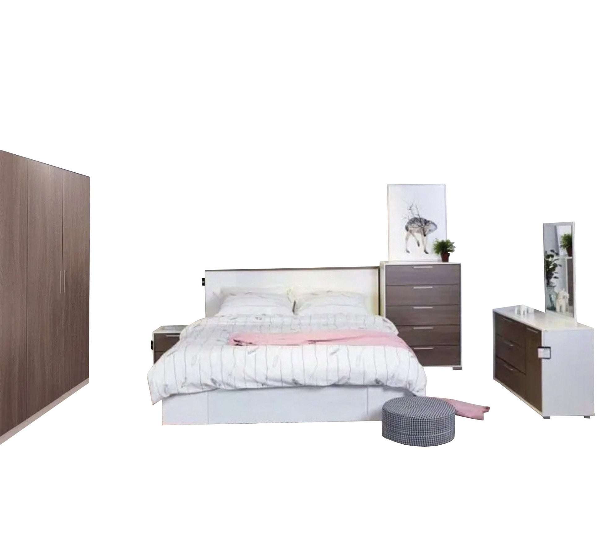 Master bedroom in white * grey - Vitrine Furniture - Bed Sets