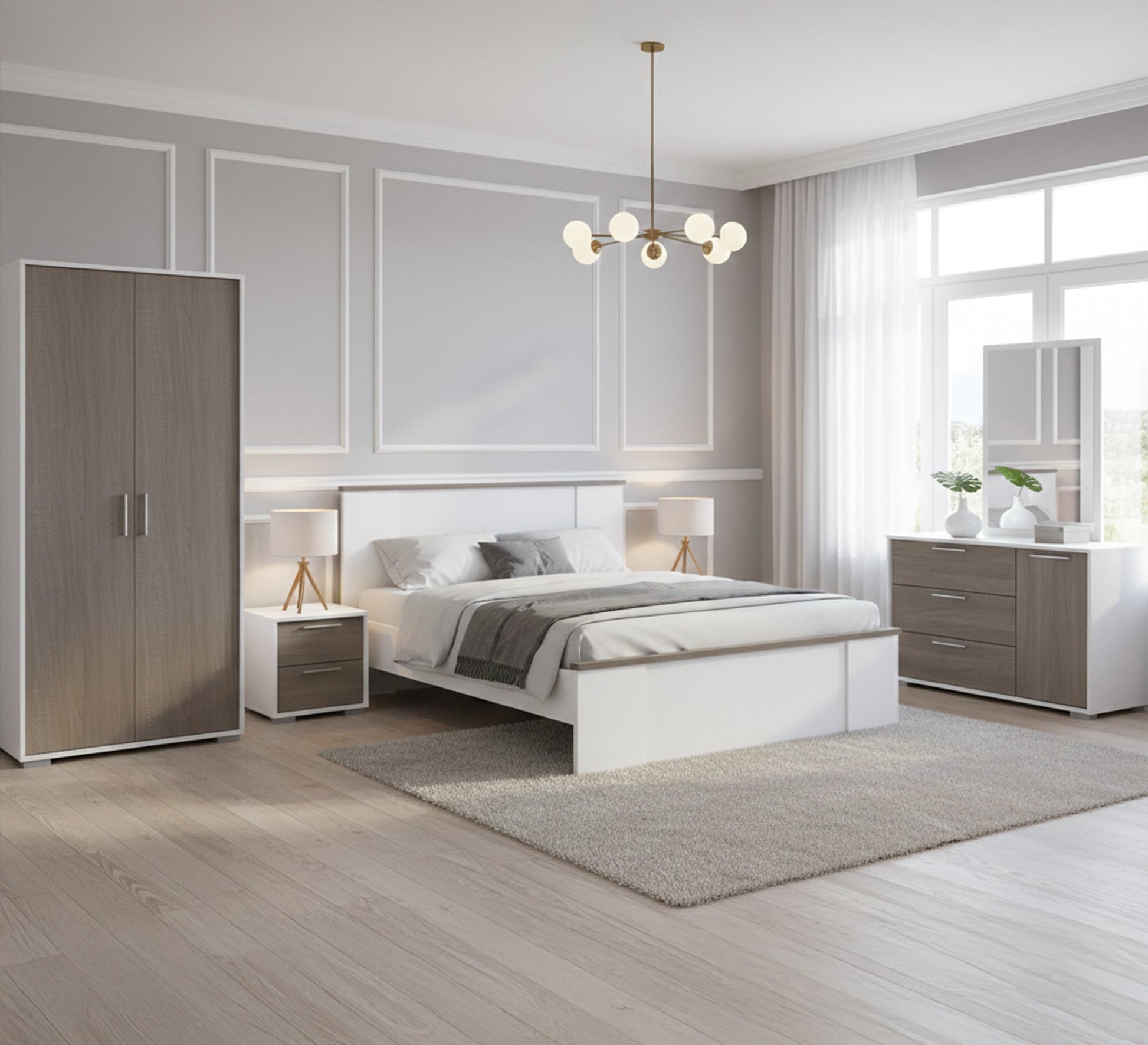 Master bedroom in white * grey - Vitrine Furniture - Bed Sets