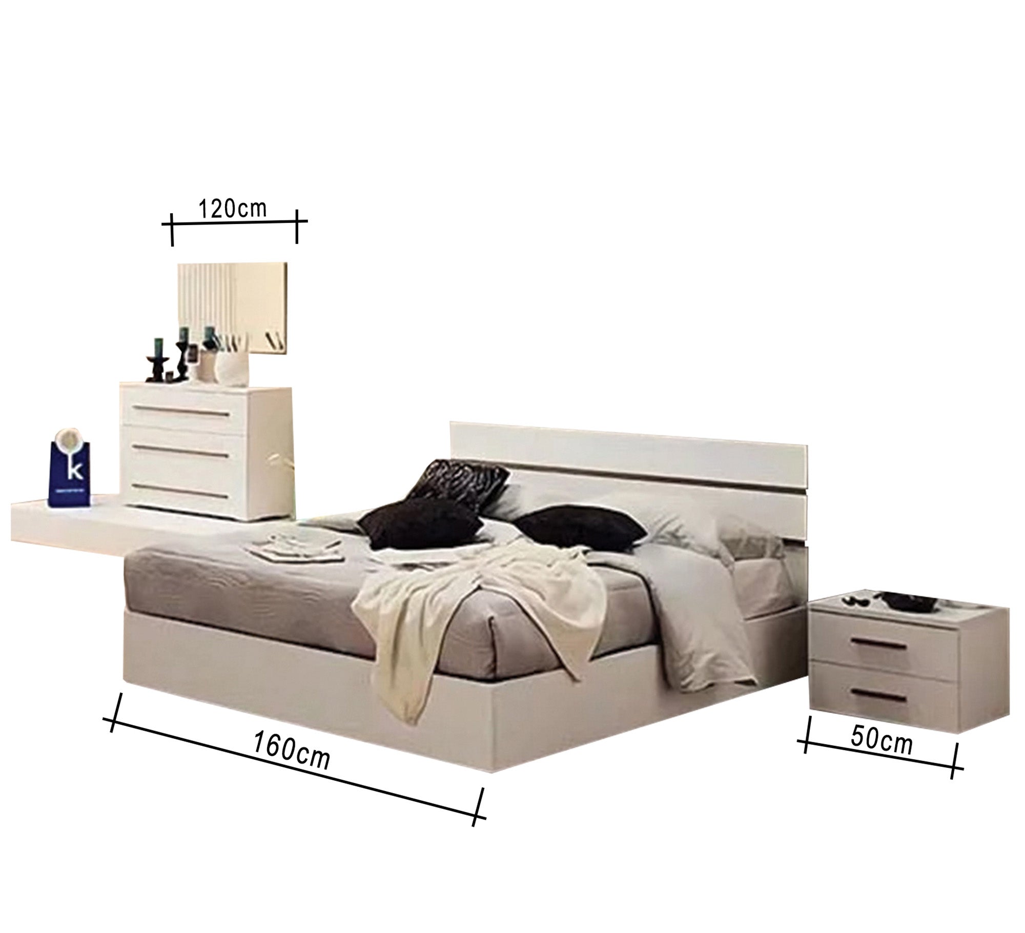 Master bedroom in white with sliding wardrobe - Vitrine Furniture - Bed Sets