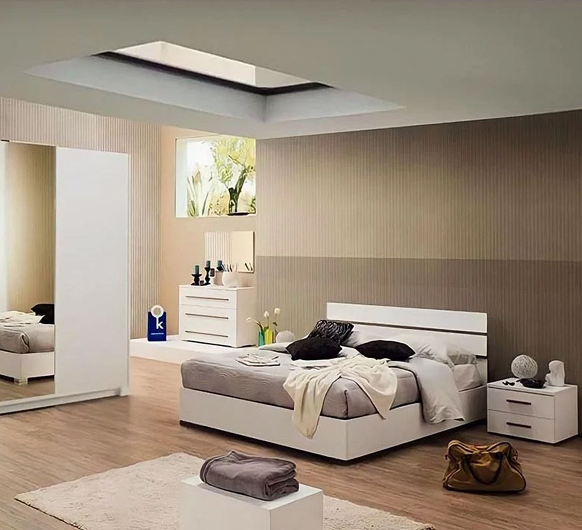 Master bedroom in white with sliding wardrobe - Vitrine Furniture - Bed Sets