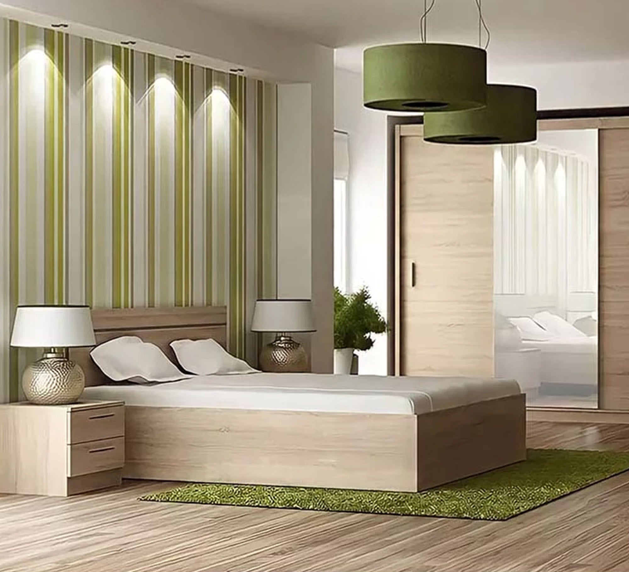 Master bedroom in wooden beige - Vitrine Furniture - Bed Sets