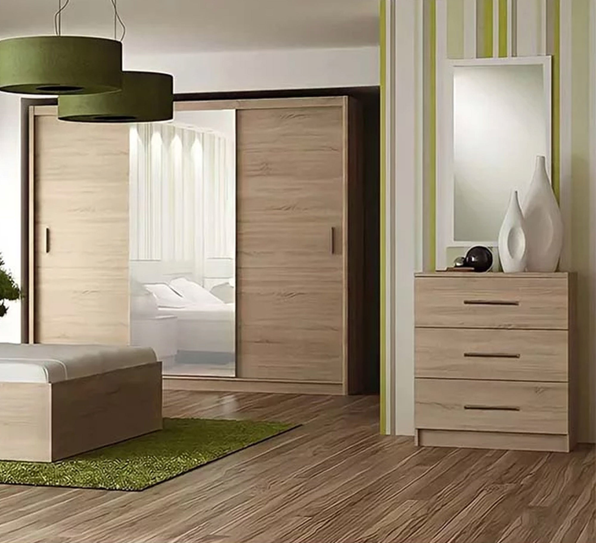 Master bedroom in wooden beige - Vitrine Furniture - Bed Sets