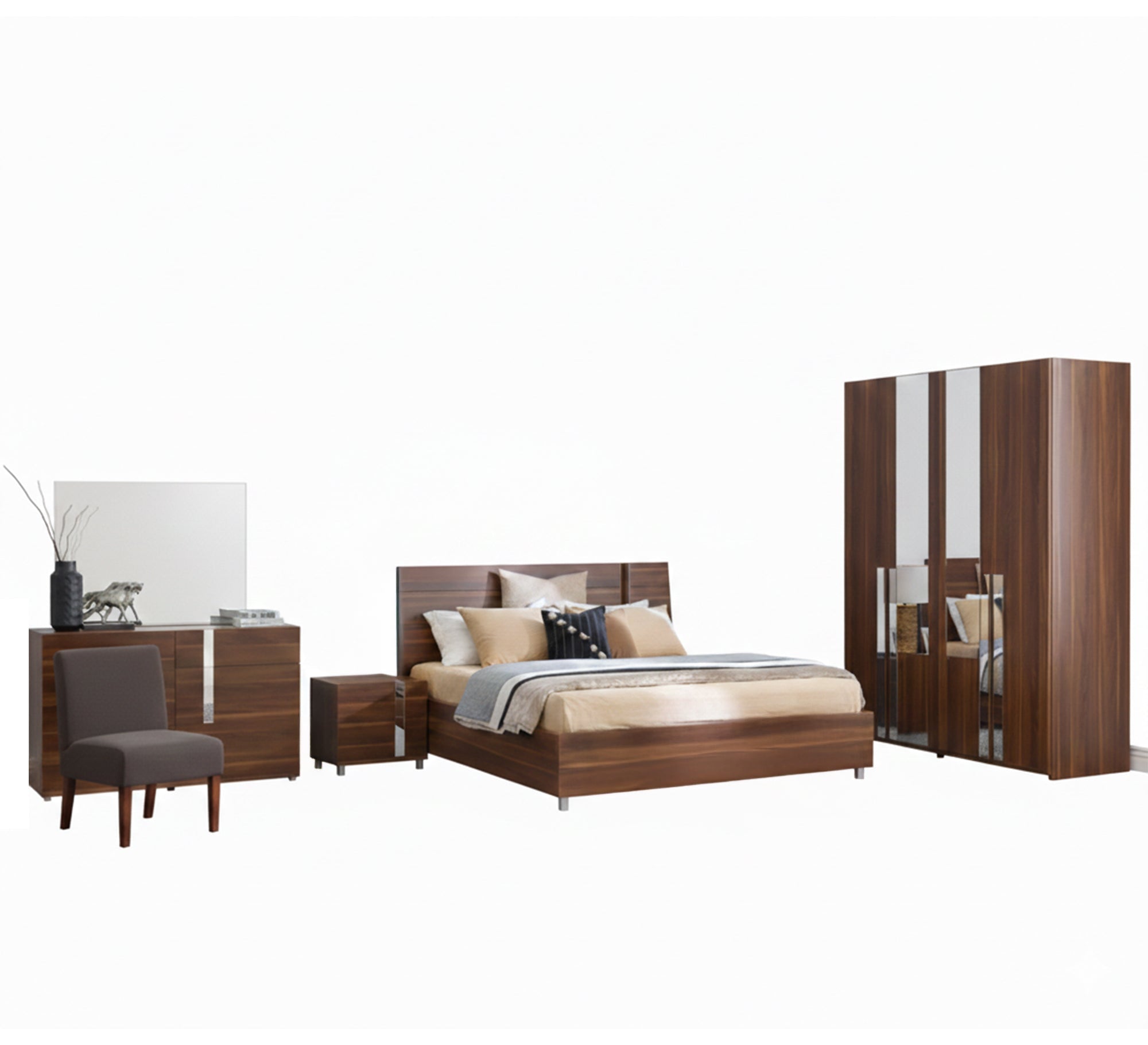 Master bedroom in wooden brown - Vitrine Furniture - Bed Sets