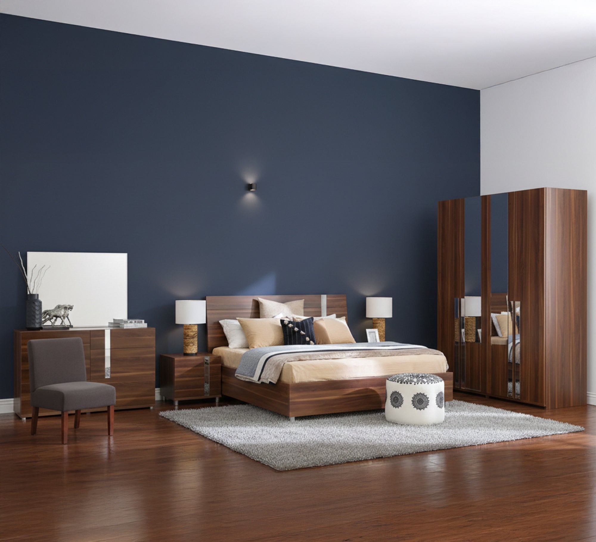 Master bedroom in wooden brown - Vitrine Furniture - Bed Sets