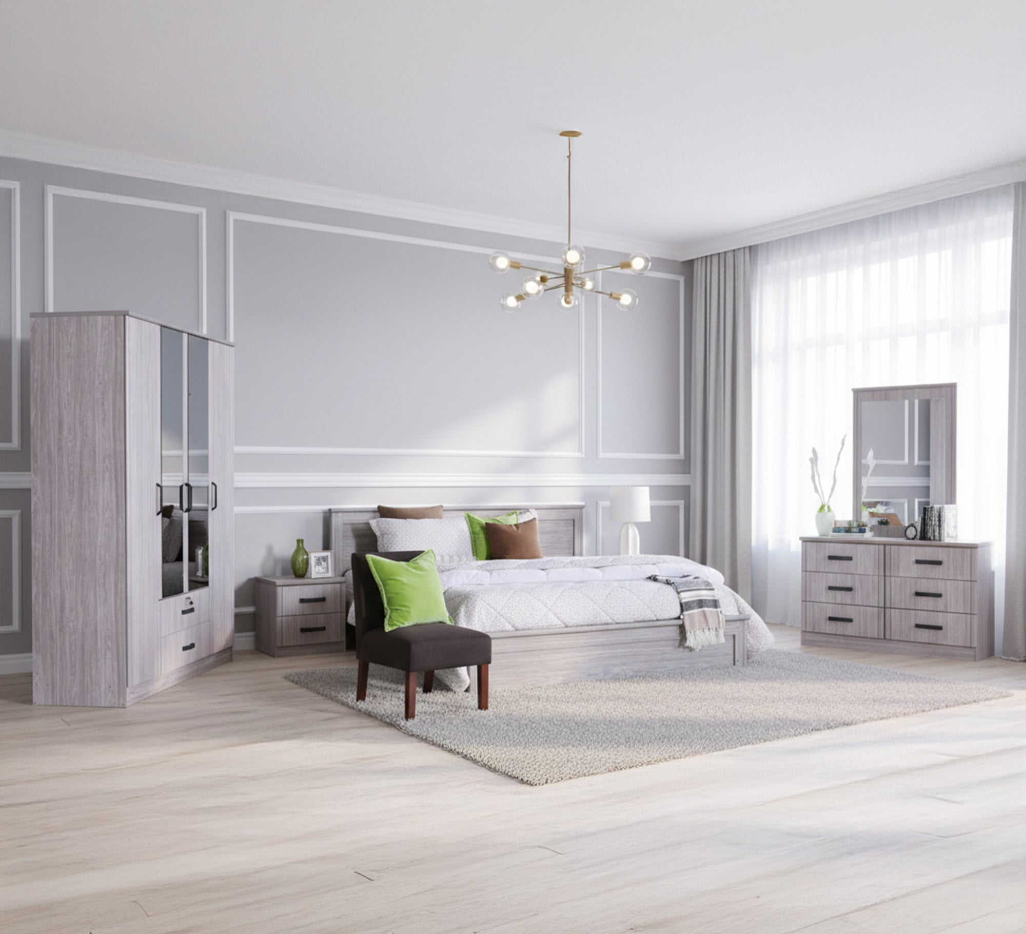 Master bedroom, white wooden - Vitrine Furniture - Bed Sets