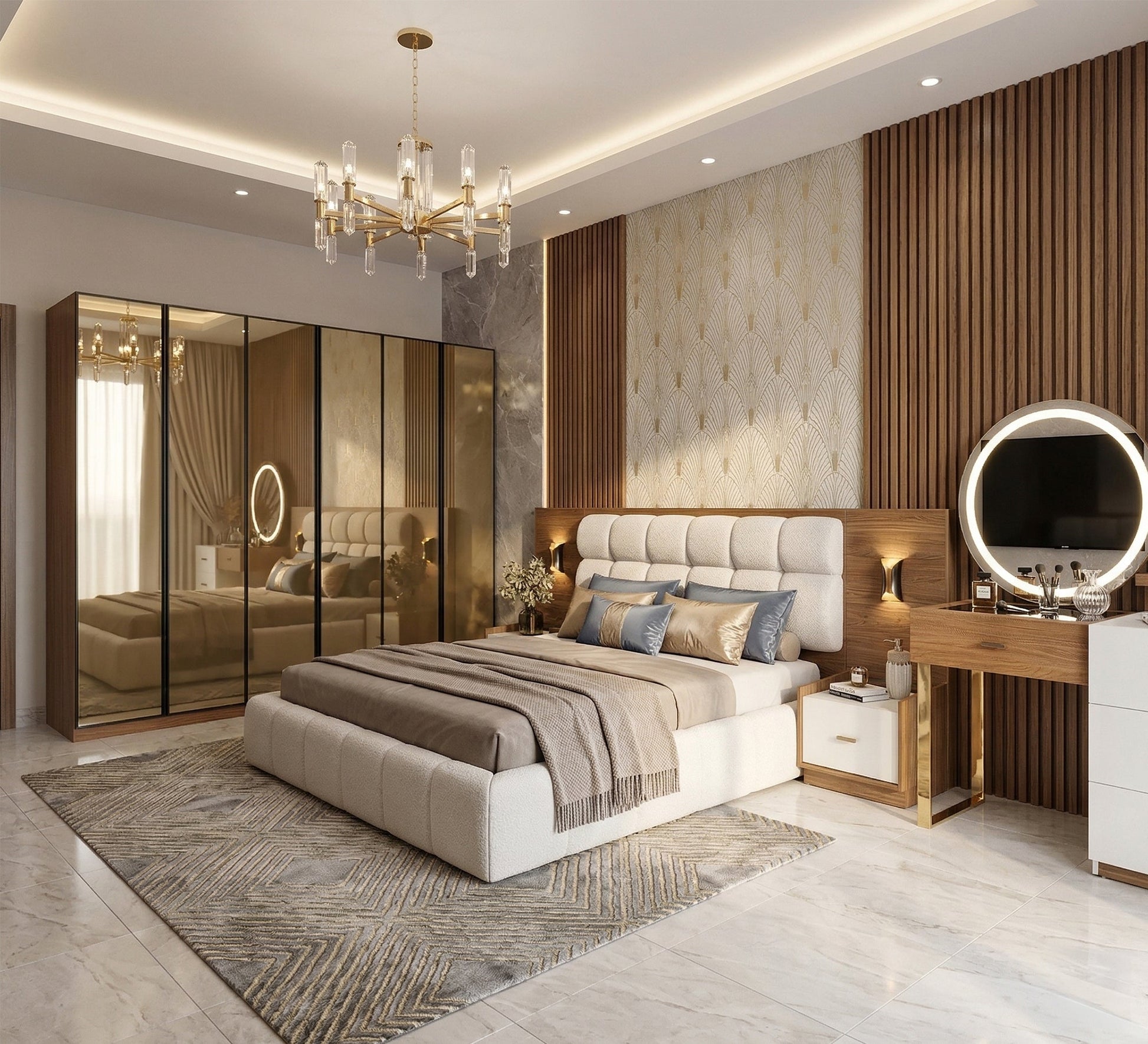 Master bedroom with unique design - Vitrine Furniture - Master Bedroom Set