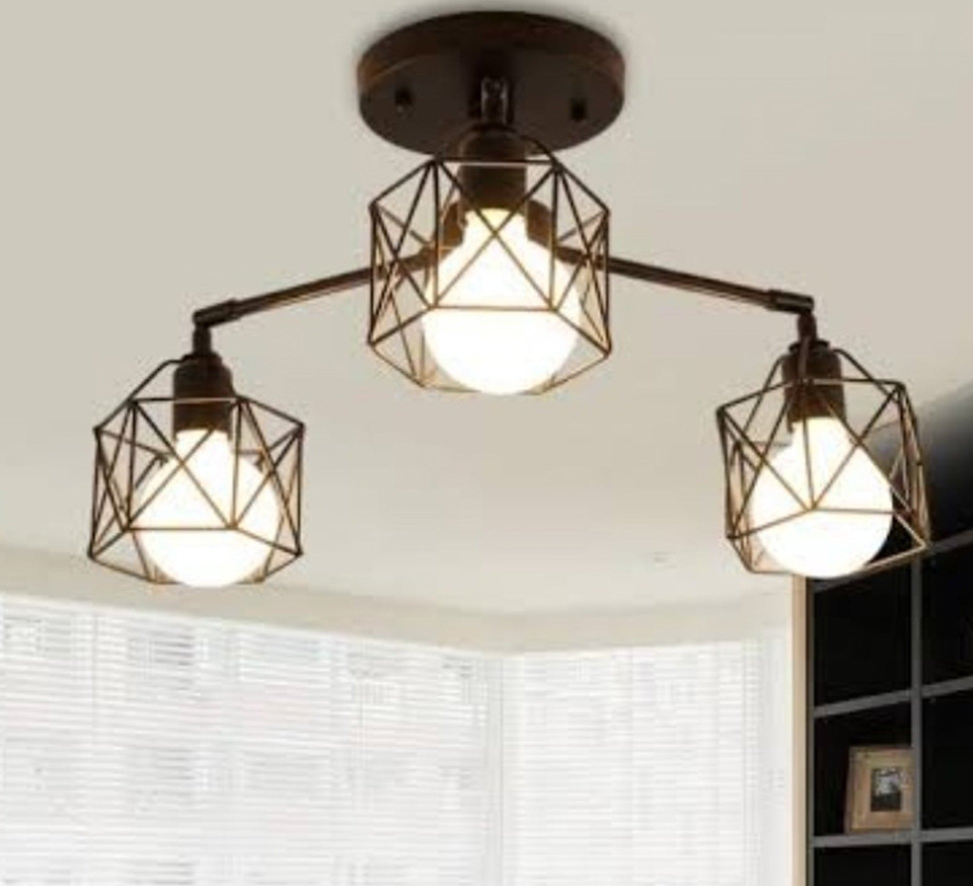 Metal Ceiling Light with Three Metal Cages - Vitrine Furniture - Lighting