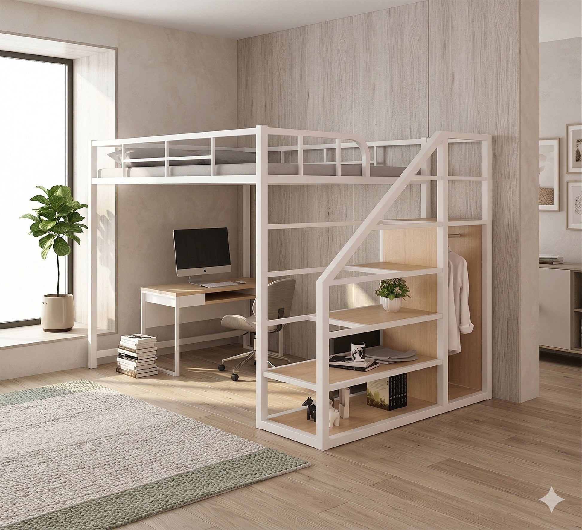 Metal children's bed with Shelves units - Vitrine Furniture - Beds