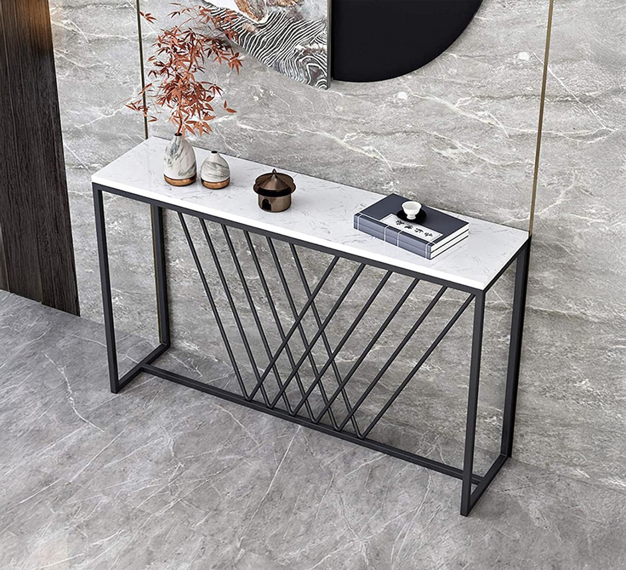 Metal console with a white marble top - Vitrine Furniture - Furniture