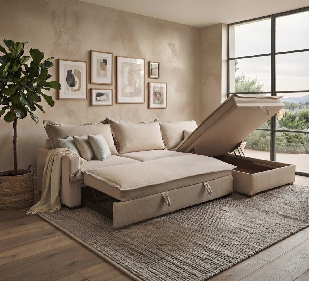 Modern and comfortable beige corner sofa - Vitrine Furniture - L-shape sofa set