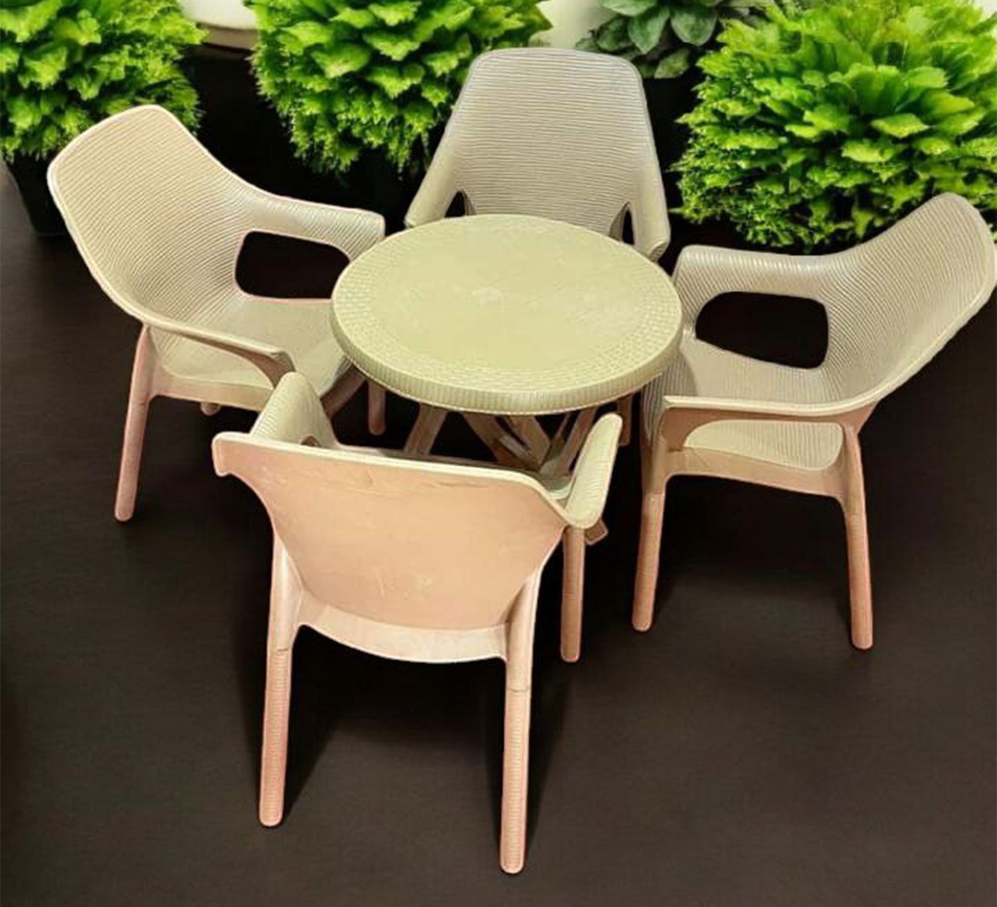 Modern and comfortable round outdoor seating set in muted colors - Vitrine Furniture - Outdoor Products