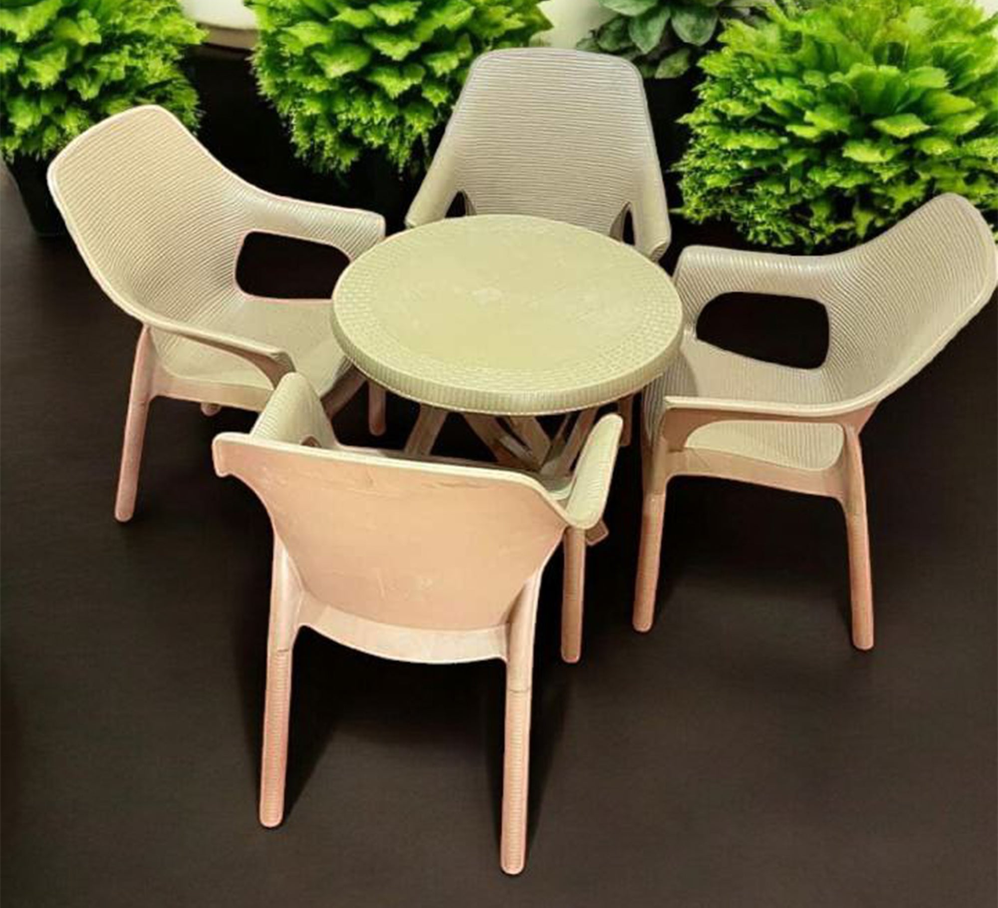 Modern and comfortable round outdoor seating set in muted colors - Vitrine Furniture - Outdoor Products