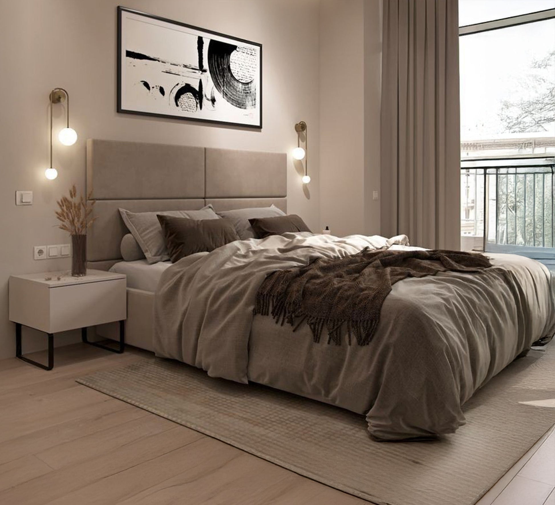Modern bed with an elegant gray headboard - Vitrine Furniture - Furniture
