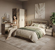 Modern bedroom in beige and wood tones - Vitrine Furniture - Master Bedroom Sets
